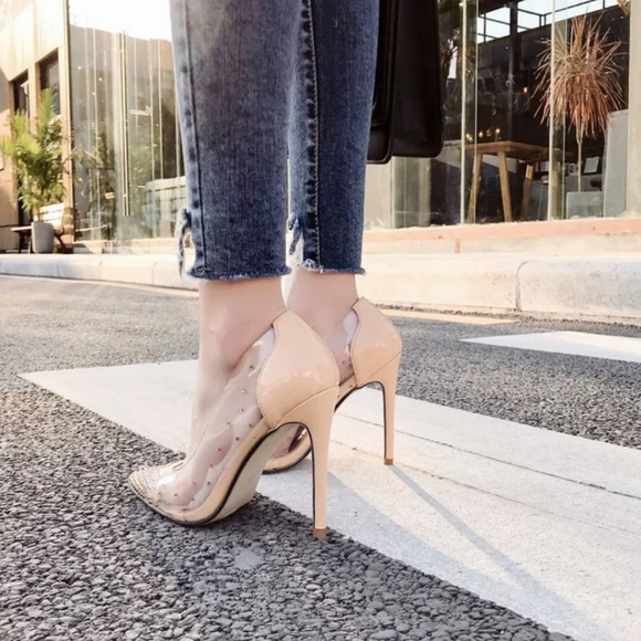 NWT Hollywood Champagne Crystal Encrusted Nude High Heels Pumps Shoes - Picture 5 of 9